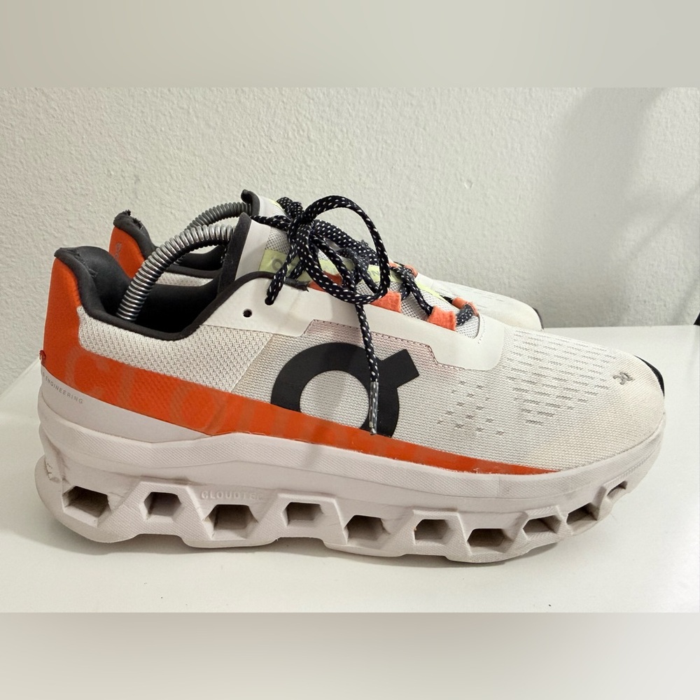 On cloudMonster  Womens White & Orange Athletic Sneaker - Picture 2 of 8